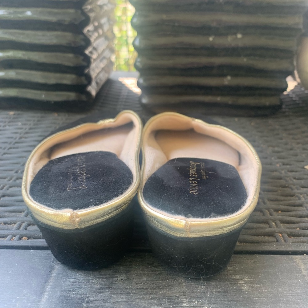 Jacques Levine Black and Gold Velvet Slippers - Picture 3 of 3